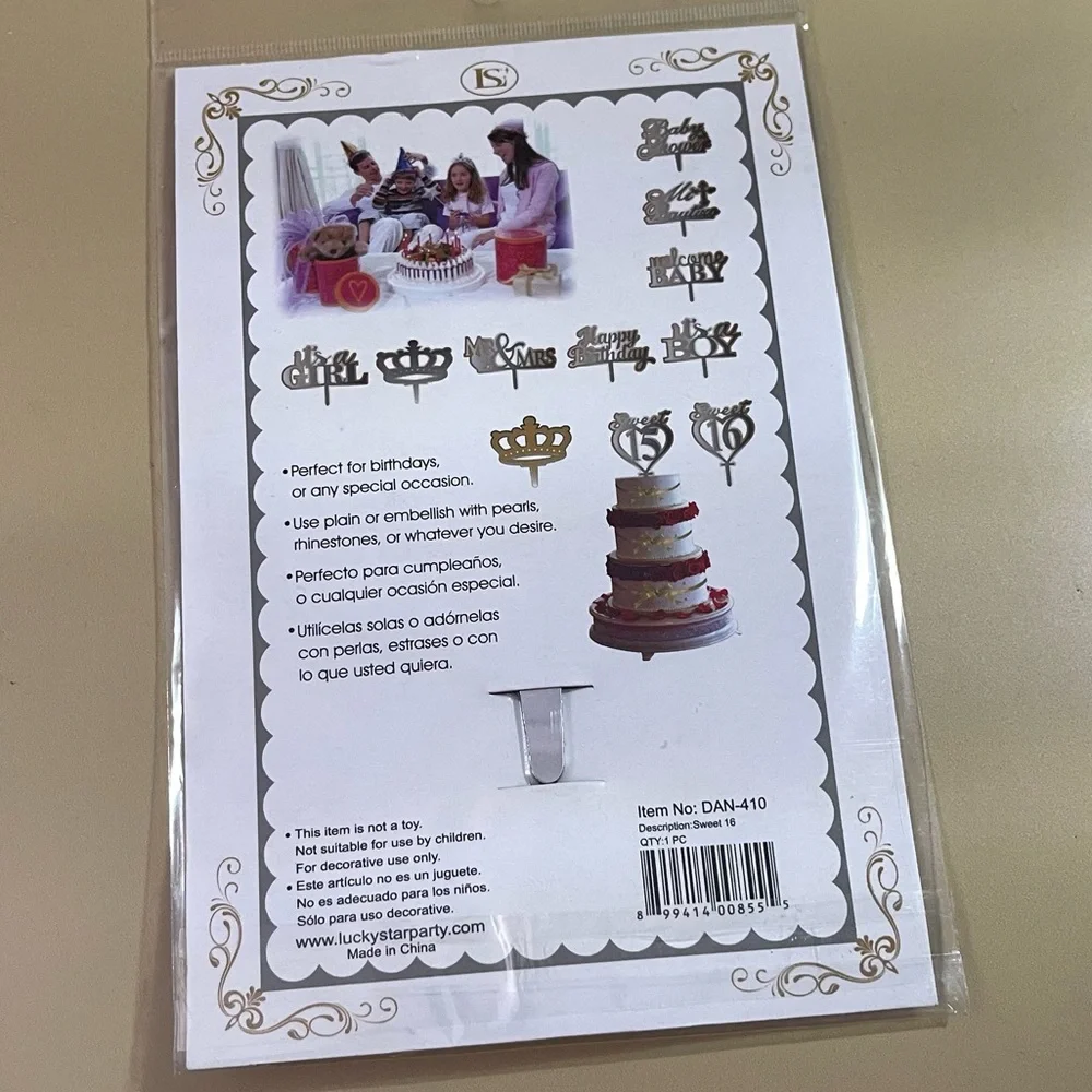 NWT Sweet 16 Cursive Acrylic Mirrored Cake Topper